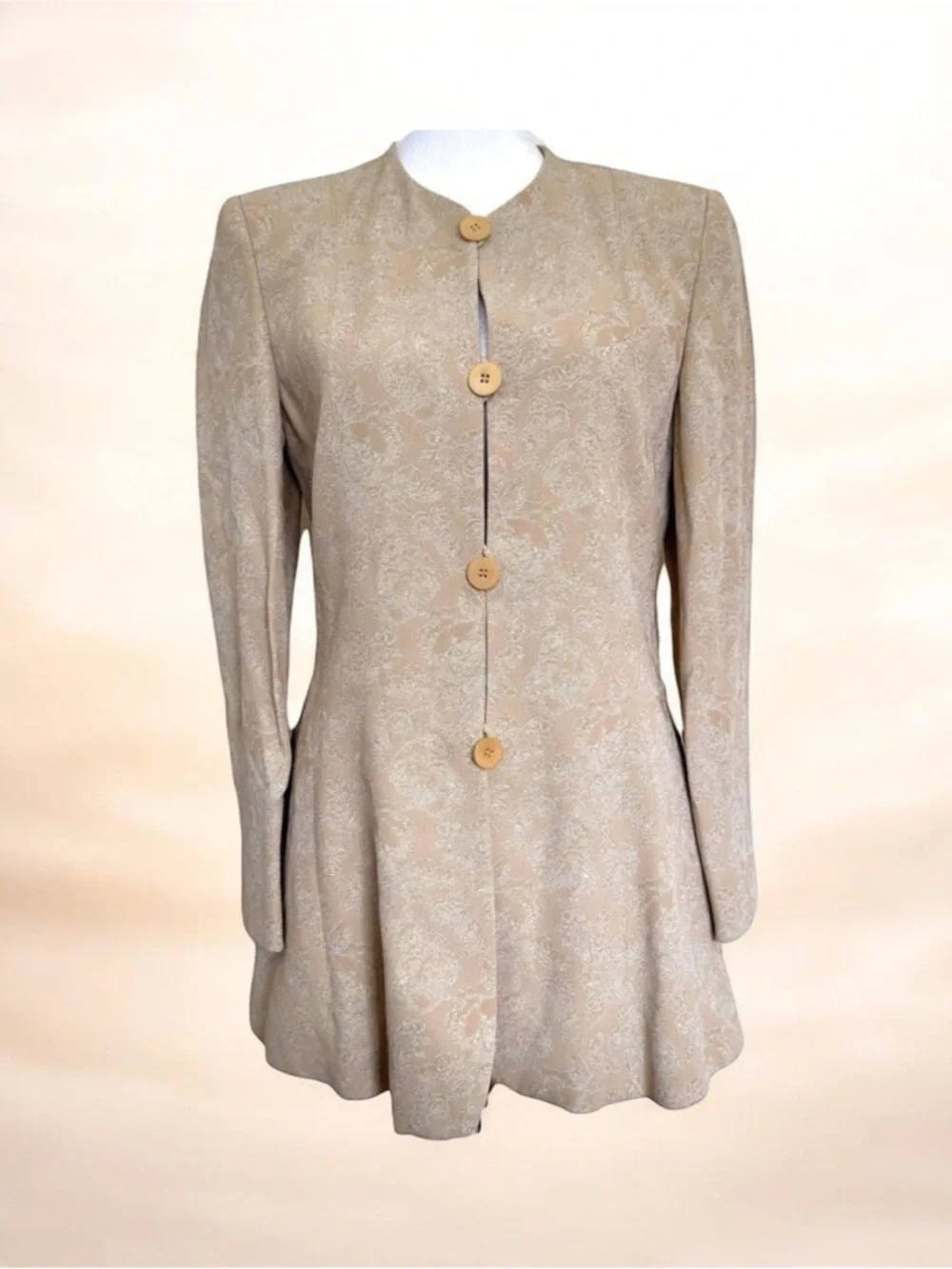 Vintage Giorgio Armani Beige Floral Brocade Skirted Blazer Women's Size 4